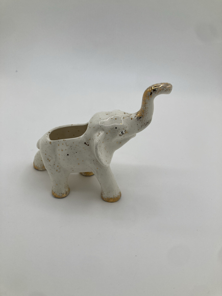 Pair of Vintage Elephant Planters – Black & White Ceramic with Gold Speckles - Picture 9 of 11